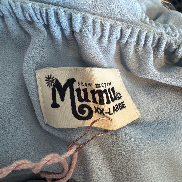 Show Me Your Mumu Heather Halter Dress Steel Blue NWT Size 2XL Chiffon Slit - Picture 10 of 10